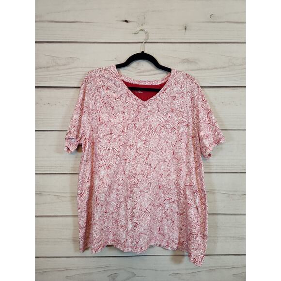 Catherines Women's Red White Star Patriotic V-Neck Short Sleeve T-Shirt Size 0X - Picture 1 of 6